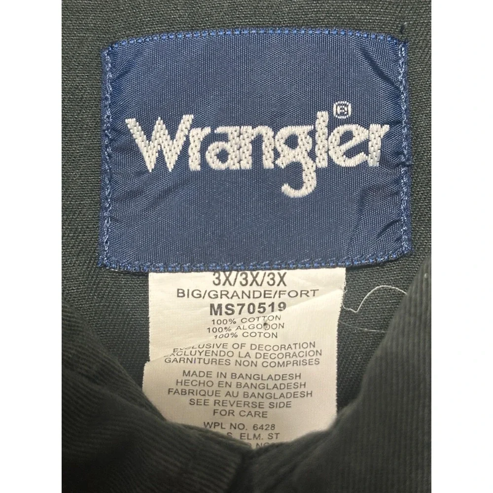 Wrangler Western Shirt Mens 3XL Big Green Solid Regular Fit Brushpopper Heavy